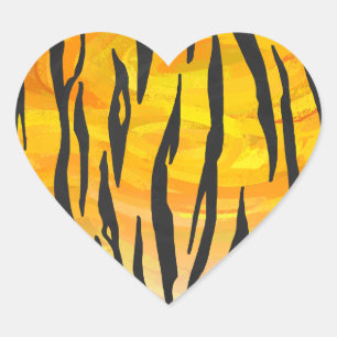 Tiger Black and Orange Print Heart Sticker