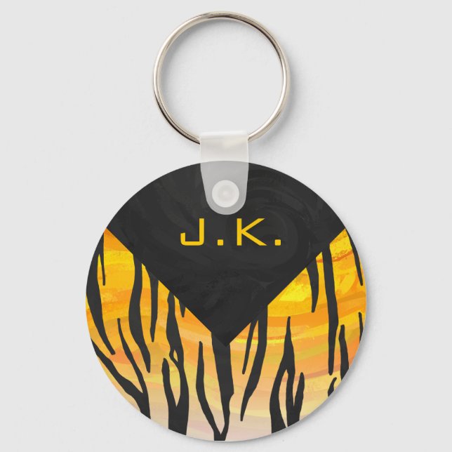 Tiger Black and Orange Print Key Ring (Front)