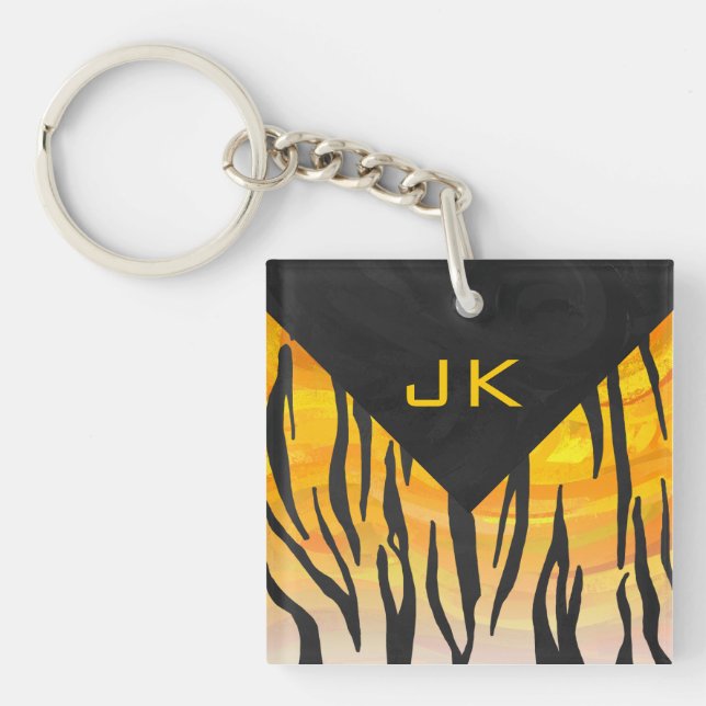 Tiger Black and Orange Print Key Ring (Front)