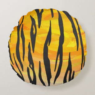 Tiger Black and Orange Print Round Cushion