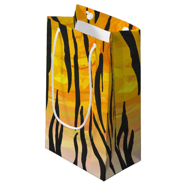 Tiger Black and Orange Print Small Gift Bag (Front Angled)
