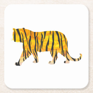 Tiger Black and Orange Print Square Paper Coaster