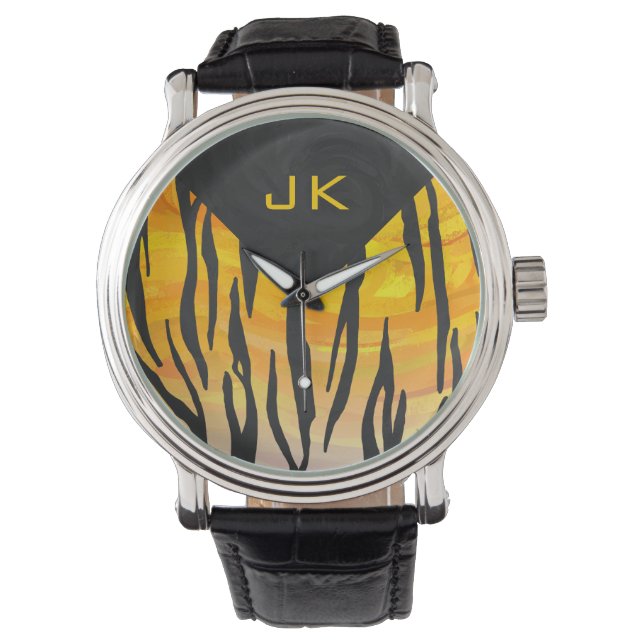 Tiger Black and Orange Print Watch (Front)