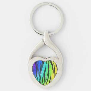 Tiger Black and Rainbow Gifts Key Ring