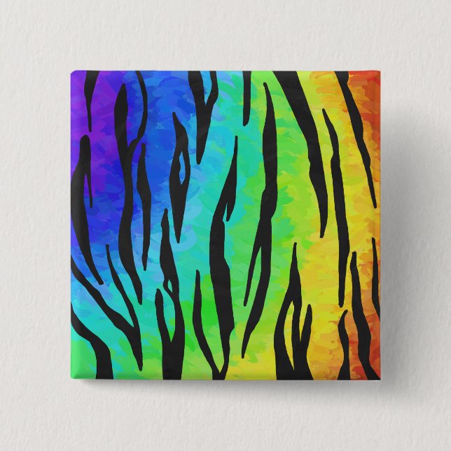 Tiger Black and Rainbow Print 15 Cm Square Badge (Front)
