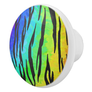 Tiger Black and Rainbow Print Ceramic Knob
