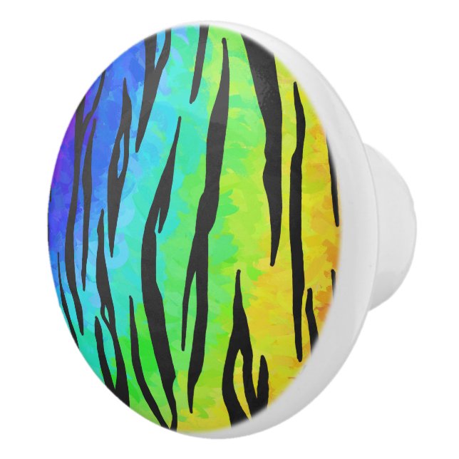 Tiger Black and Rainbow Print Ceramic Knob (Right)