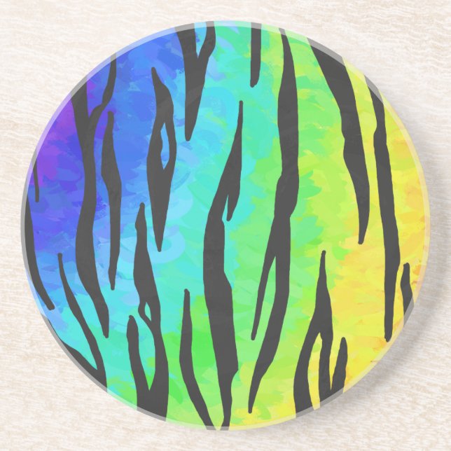 Tiger Black and Rainbow Print Coaster (Front)