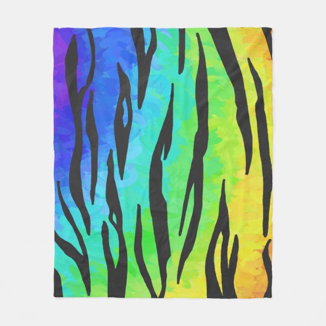 Tiger Black and Rainbow Print Fleece Blanket (Front)