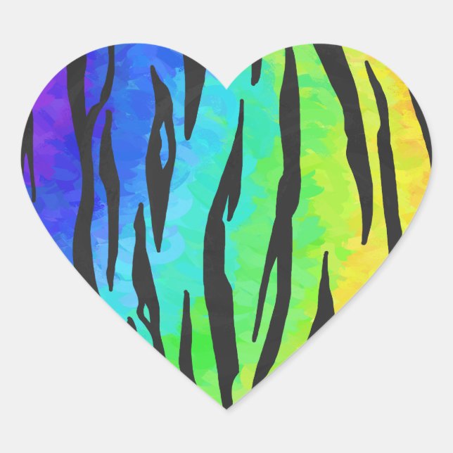 Tiger Black and Rainbow Print Heart Sticker (Front)