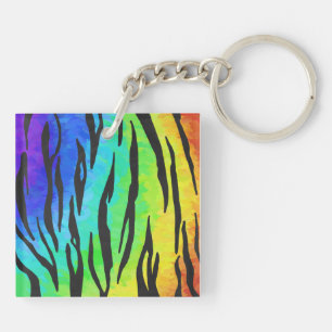 Tiger Black and Rainbow Print Key Ring