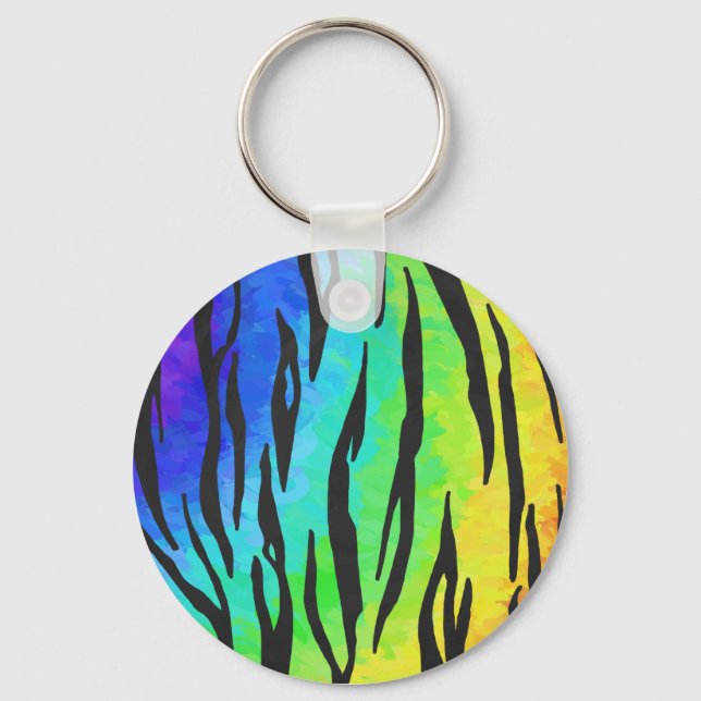 Tiger Black and Rainbow Print Key Ring (Front)