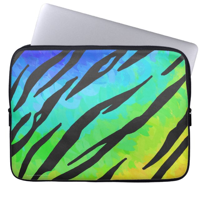 Tiger Black and Rainbow Print Laptop Sleeve (Front)