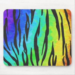 Tiger Black and Rainbow Print Mouse Mat
