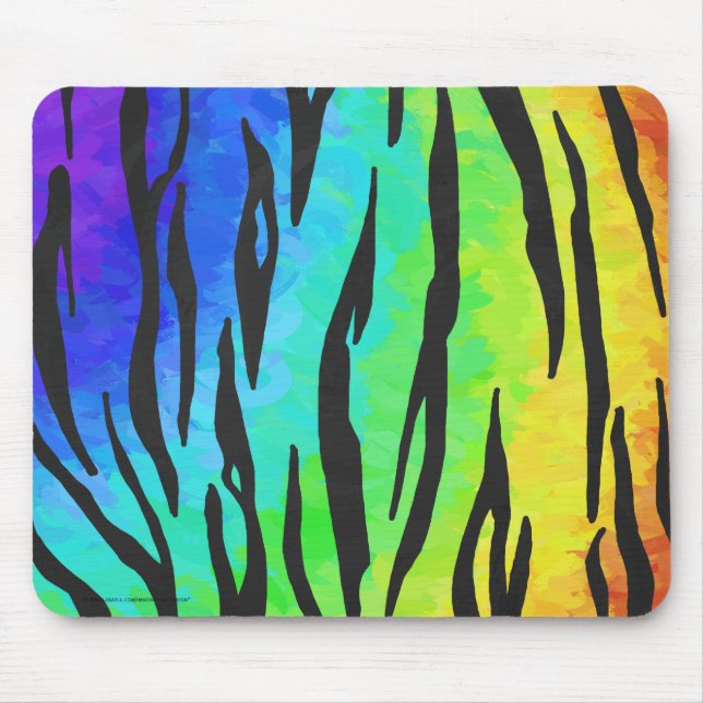 Tiger Black and Rainbow Print Mouse Mat (Front)