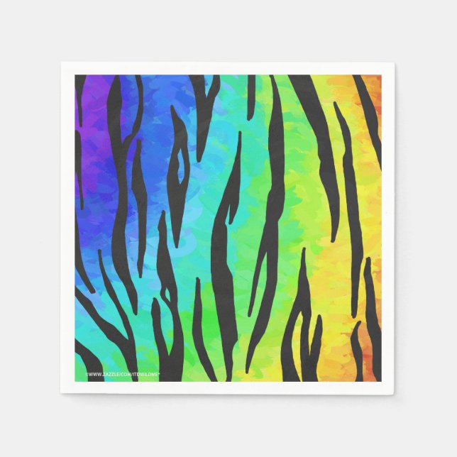 Tiger Black and Rainbow Print Napkin (Front)