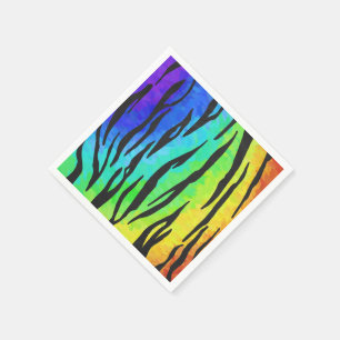 Tiger Black and Rainbow Print Napkin