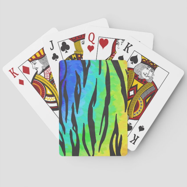 Tiger Black and Rainbow Print Playing Cards (Back)
