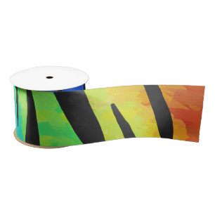Tiger Black and Rainbow Print Satin Ribbon