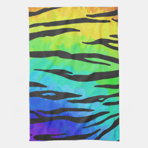 Tiger Black and Rainbow Print Tea Towel