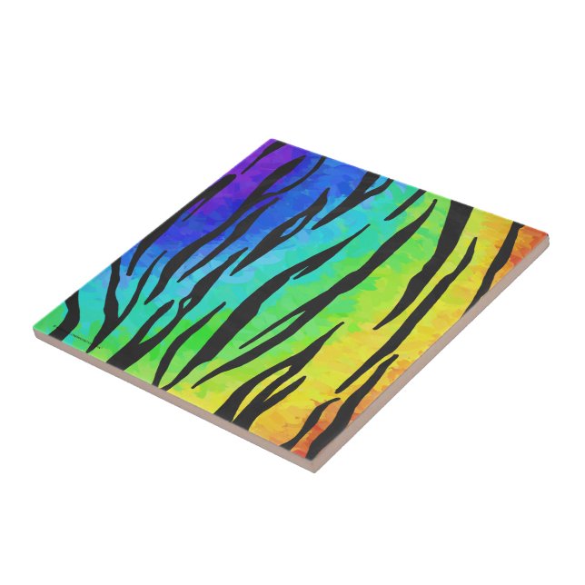 Tiger Black and Rainbow Print Tile (Side)