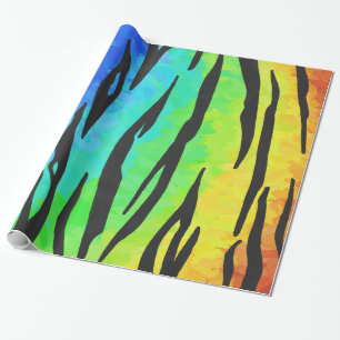 Tiger Black and Rainbow Print Wrapping Paper