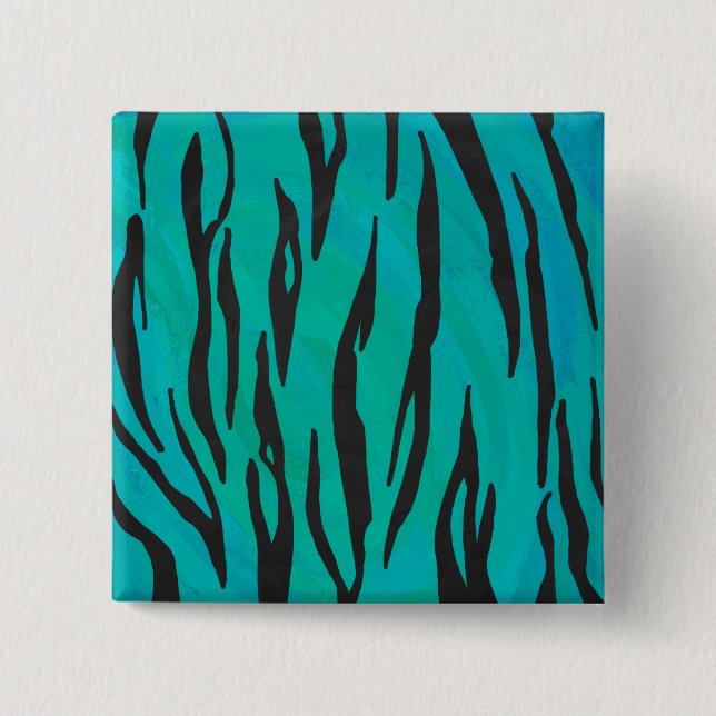Tiger Black and Teal Print 15 Cm Square Badge (Front)