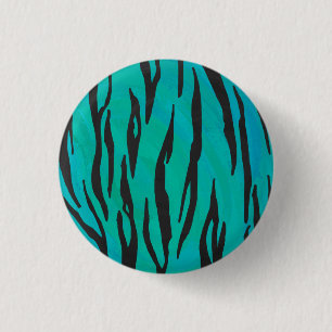 Tiger Black and Teal Print 3 Cm Round Badge