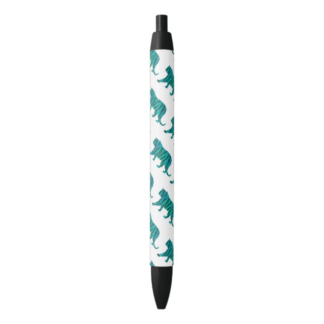 Tiger Black and Teal Print Black Ink Pen (Front Vertical)