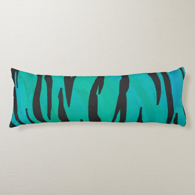 Tiger Black and Teal Print Body Cushion (Front)