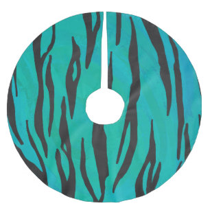 Tiger Black and Teal Print Brushed Polyester Tree Skirt