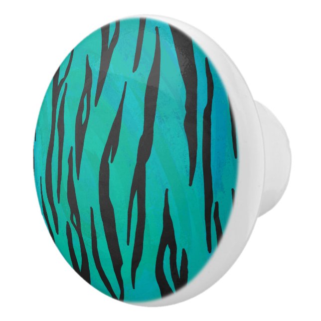 Tiger Black and Teal Print Ceramic Knob (Right)