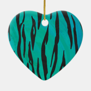 Tiger Black and Teal Print Ceramic Tree Decoration