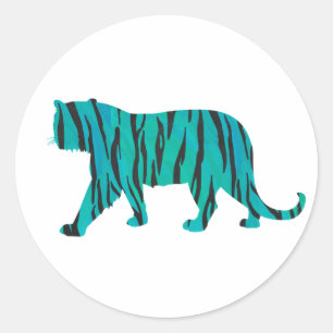 Tiger Black and Teal Print Classic Round Sticker