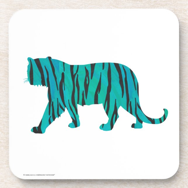 Tiger Black and Teal Print Coaster (Front)