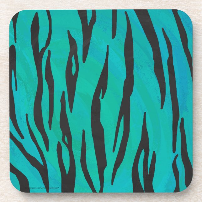 Tiger Black and Teal Print Coaster (Front)