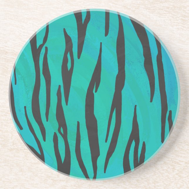 Tiger Black and Teal Print Coaster (Front)