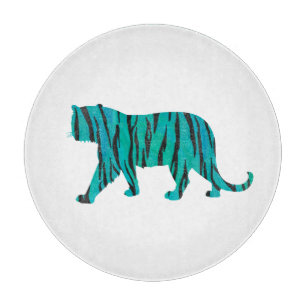 Tiger Black and Teal Print Cutting Board