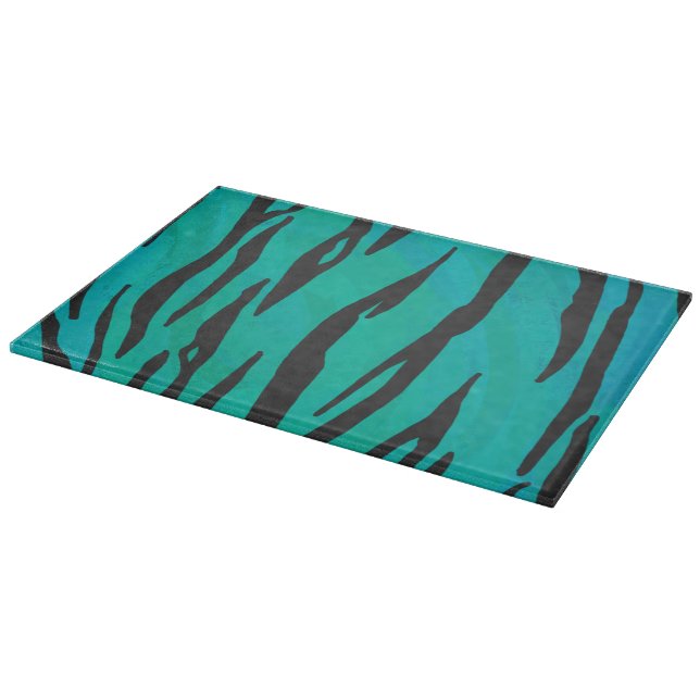 Tiger Black and Teal Print Cutting Board (Corner)