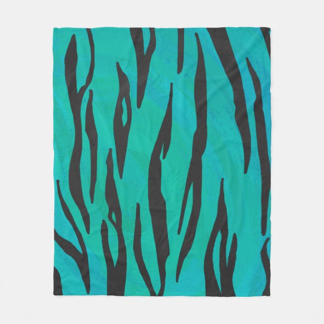 Tiger Black and Teal Print Fleece Blanket (Front)