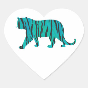 Tiger Black and Teal Print Heart Sticker