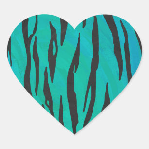 Tiger Black and Teal Print Heart Sticker