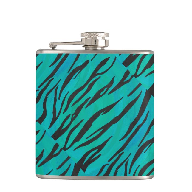 Tiger Black and Teal Print Hip Flask (Front)