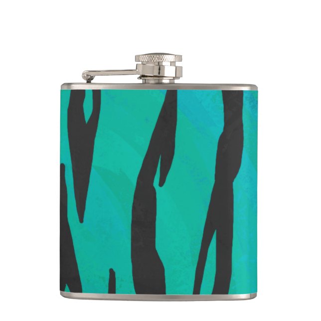 Tiger Black and Teal Print Hip Flask (Front)
