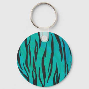 Tiger Black and Teal Print Key Ring