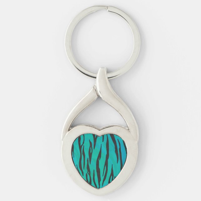 Tiger Black and Teal Print Key Ring (Front)
