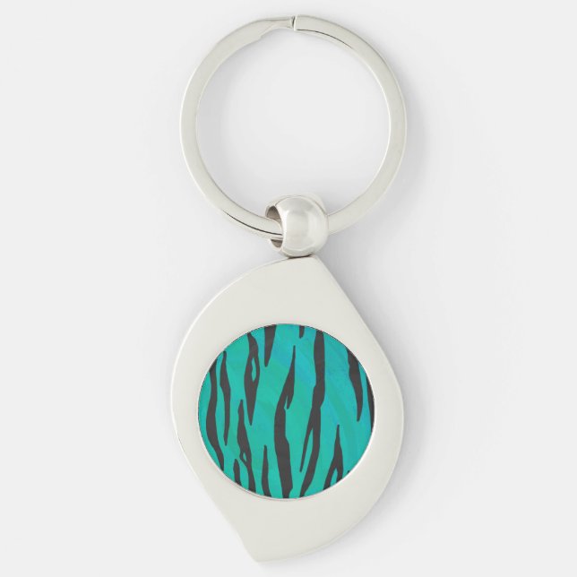 Tiger Black and Teal Print Key Ring (Front)