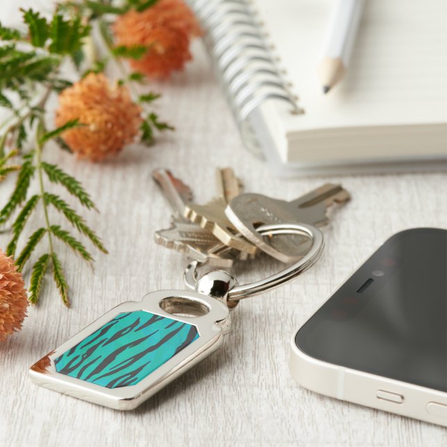 Tiger Black and Teal Print Key Ring (Side)