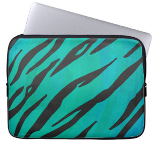 Tiger Black and Teal Print Laptop Sleeve