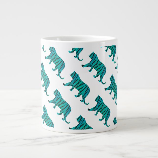 Tiger Black and Teal Print Large Coffee Mug (Front)